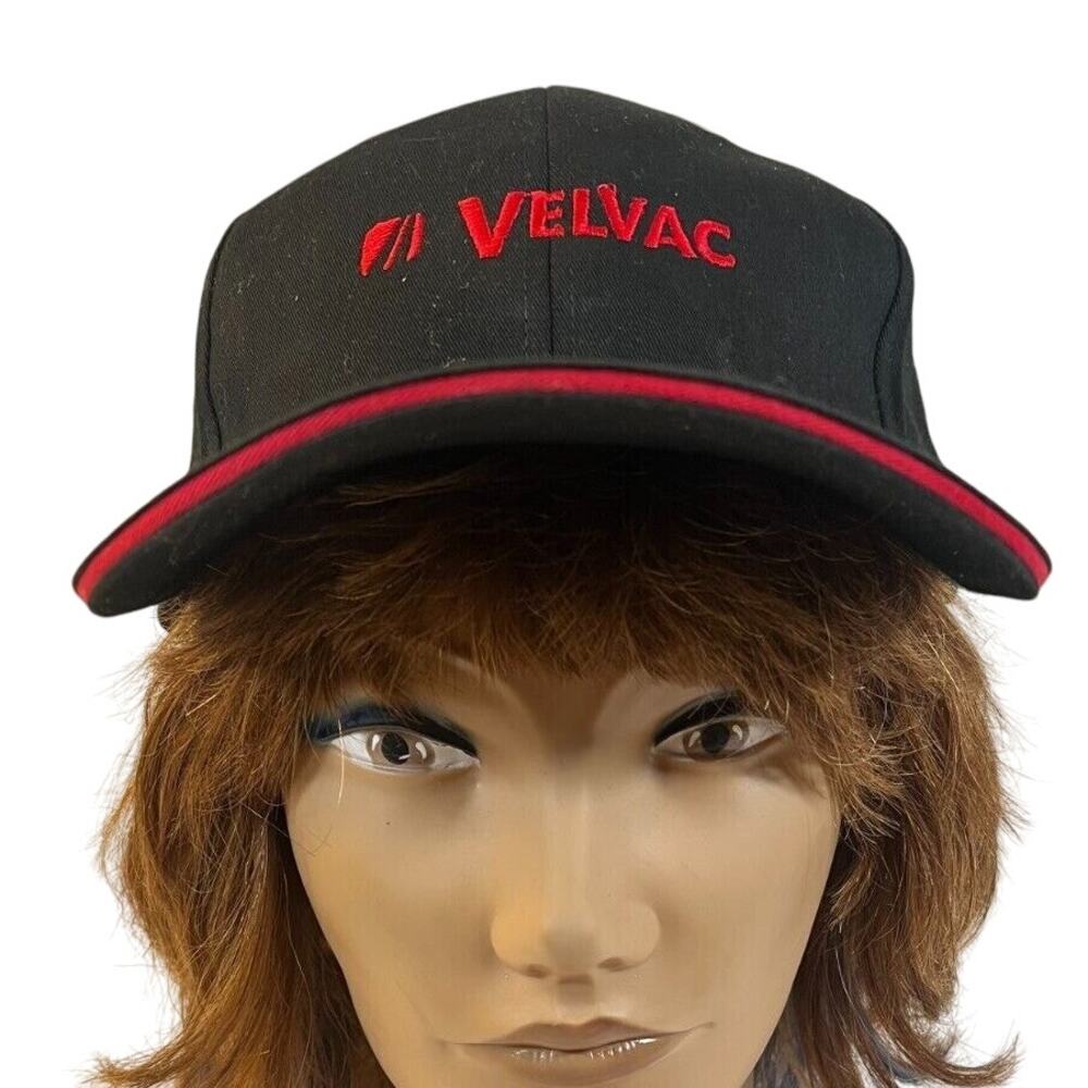 Vintage Rare Velvac Baseball Hat Dad Hat Strapback Black with red accents